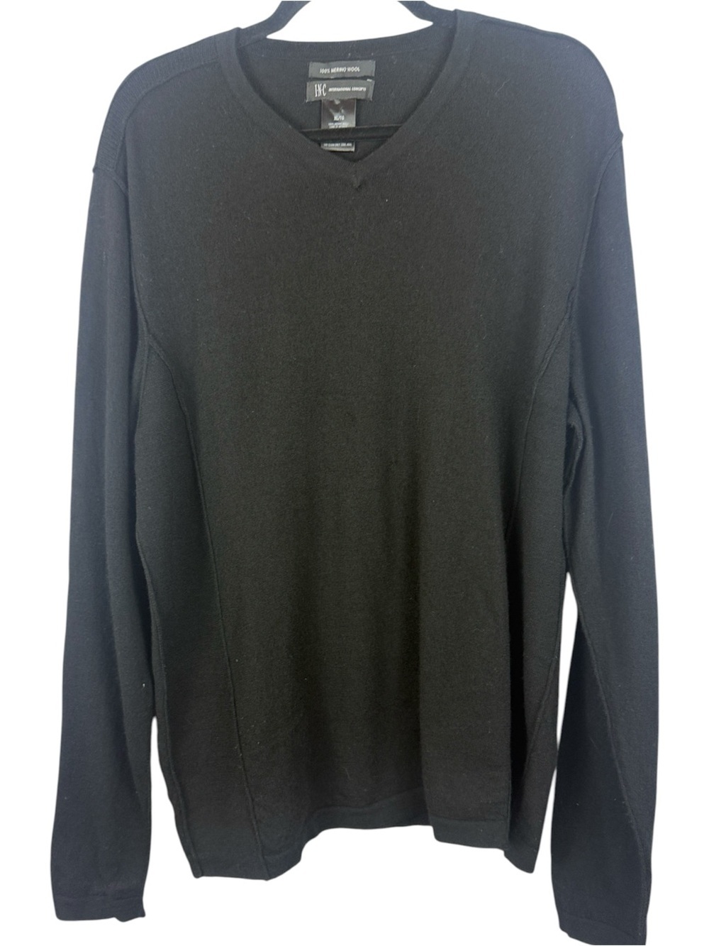 INC International Concepts 100% Merino Wool V-Neck Sweater Black Men’s XL